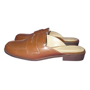 Justfab Cami Brown Vegan Leather Flat Mules Penny Loafers size 9